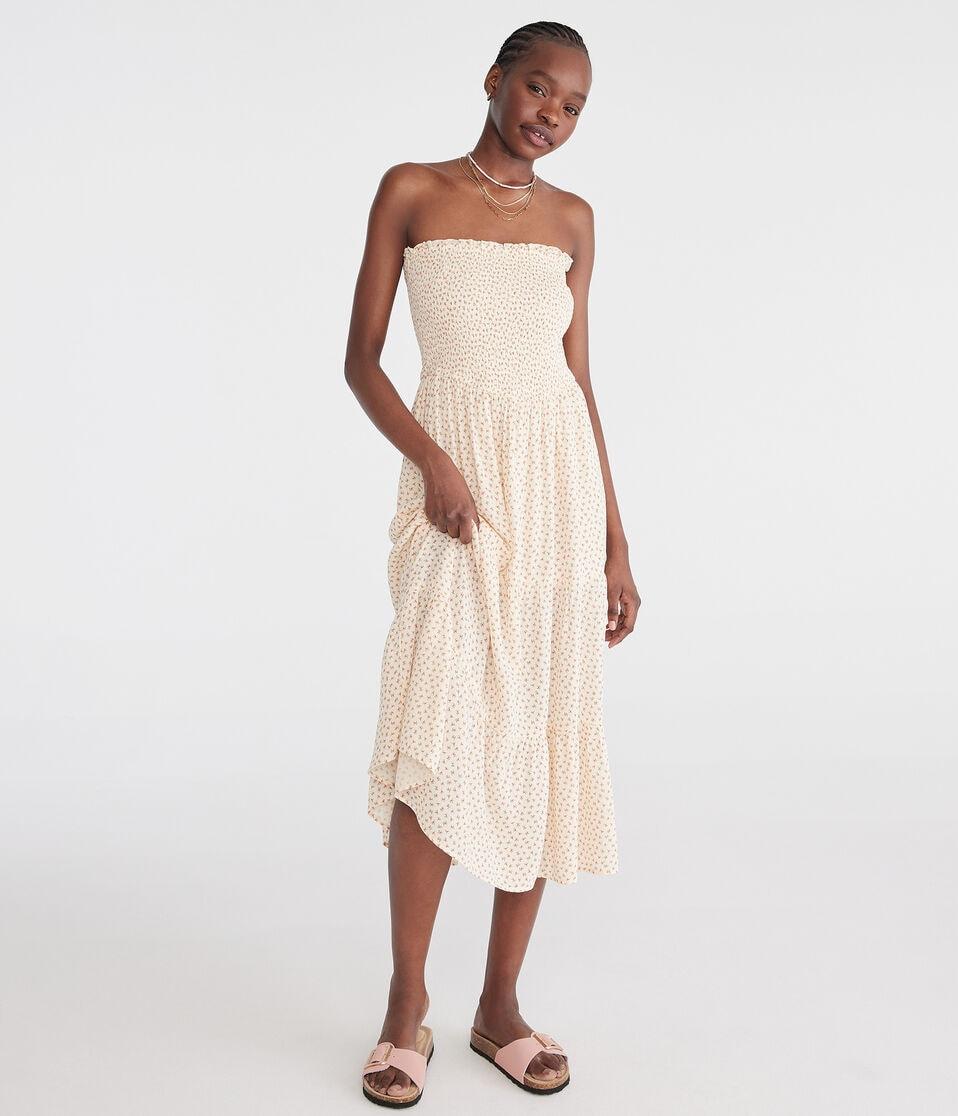Aéropostale Floral Strapless Smocked Maxi Dress Sunburst