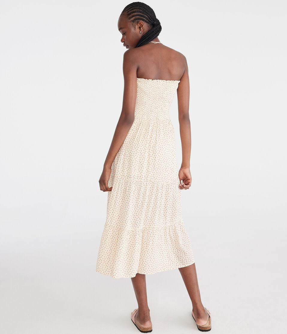 Aéropostale Floral Strapless Smocked Maxi Dress Sunburst