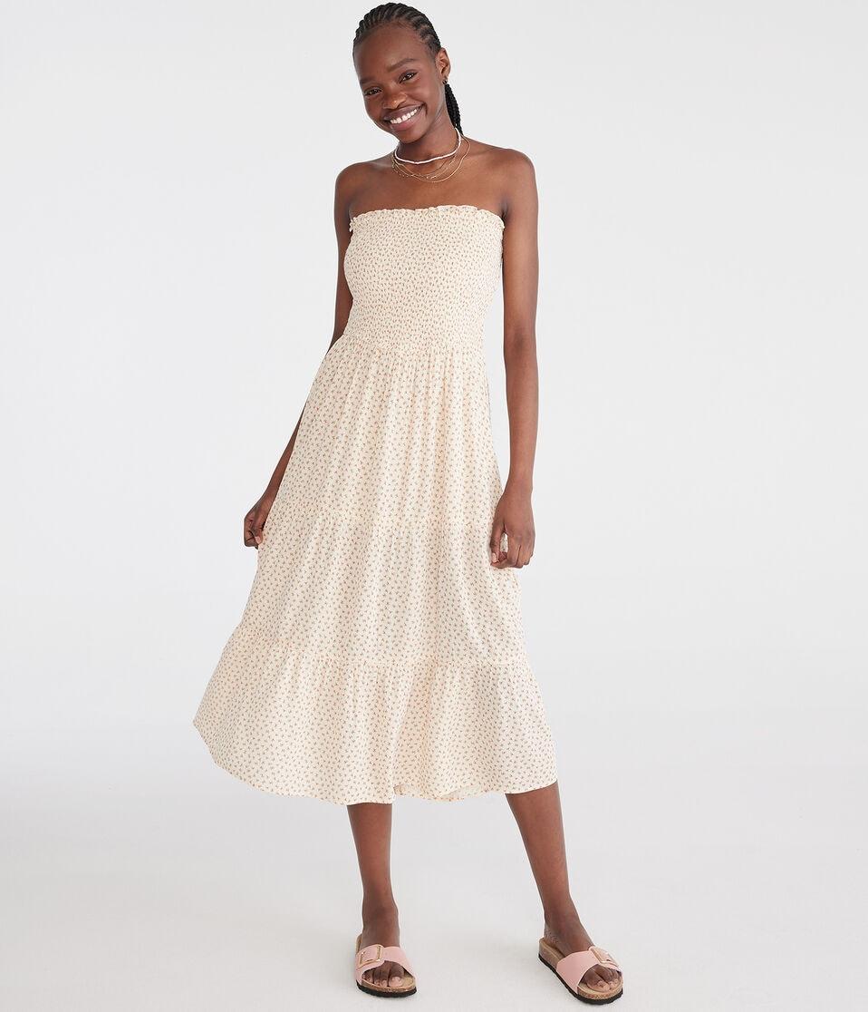 aéropostale Floral Strapless Smocked Maxi Dress sunburst