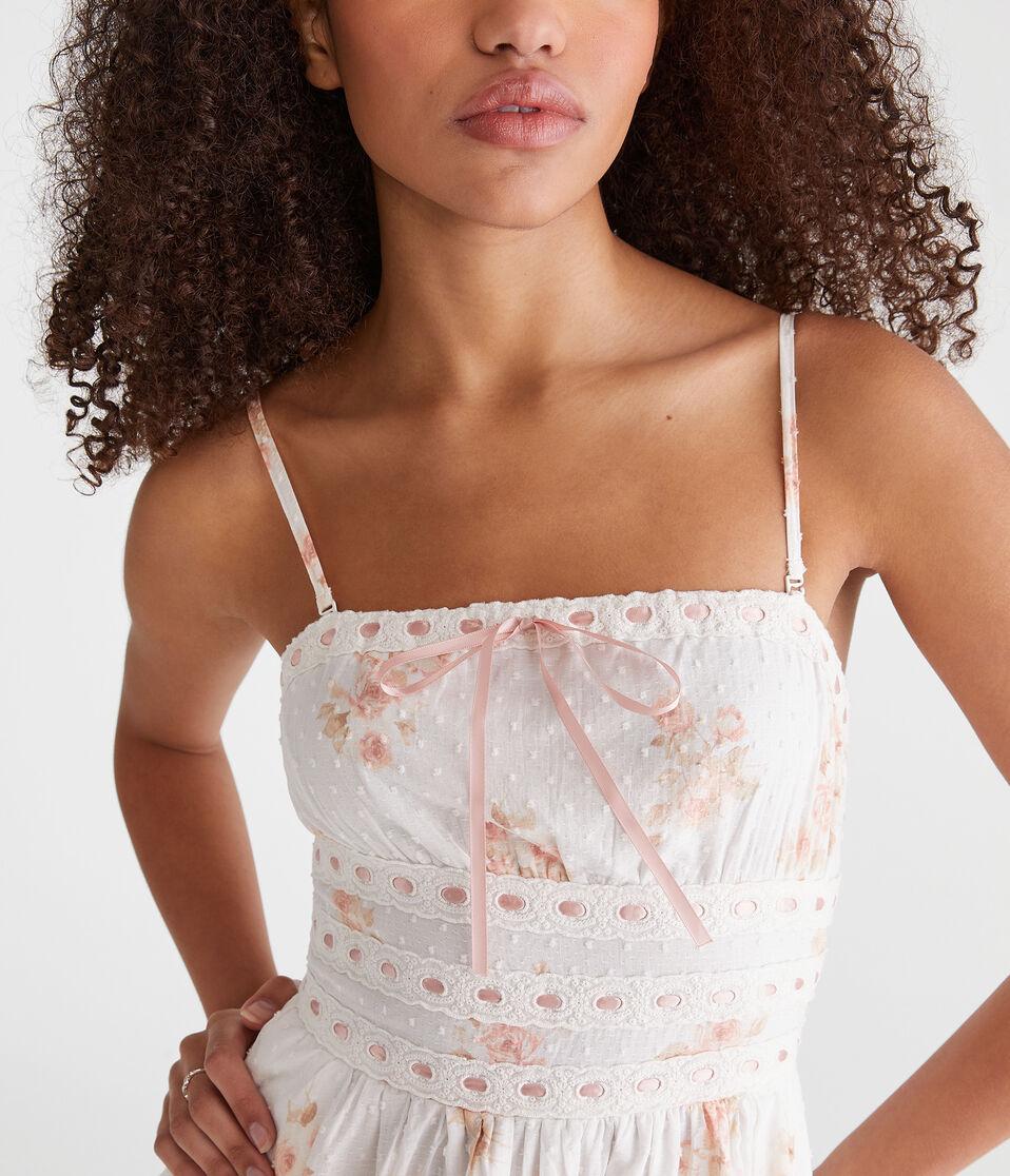 Aéropostale Floral Strapless Swiss Dot Mini Dress Cream