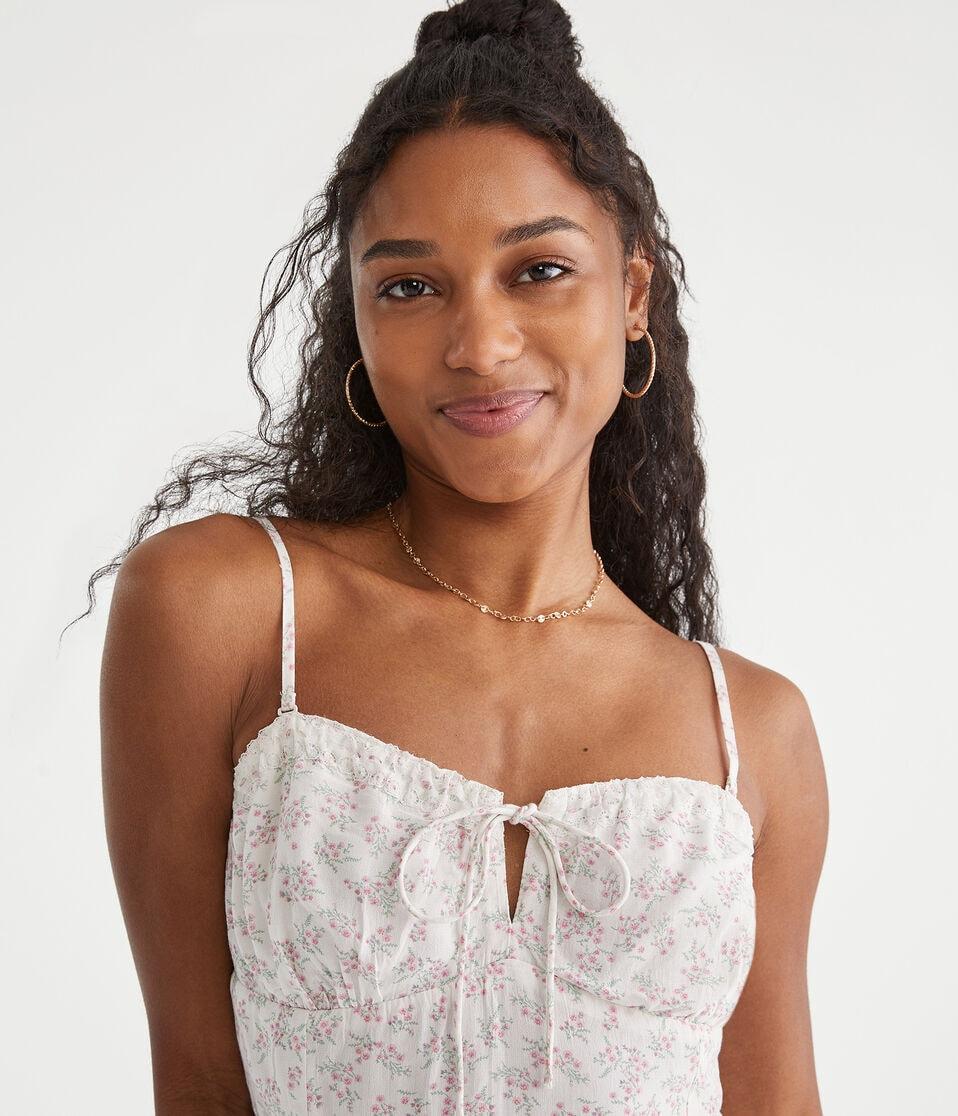 Aéropostale Floral Sweetheart Slip Midi Dress Cream