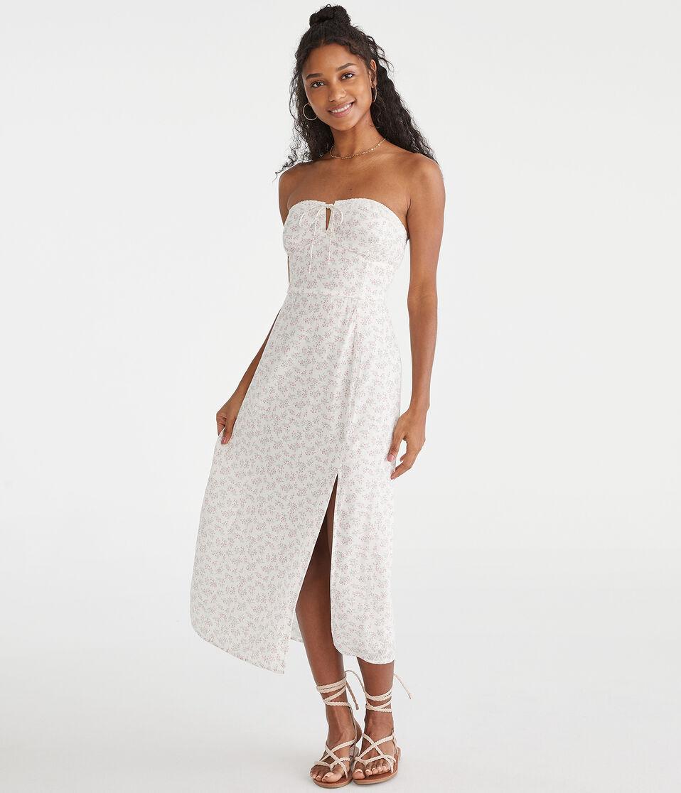 aéropostale Floral Sweetheart Slip Midi Dress cream