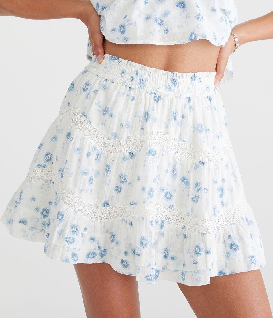 Aéropostale Floral Zigzag Lace Tiered Mini Skort Cream