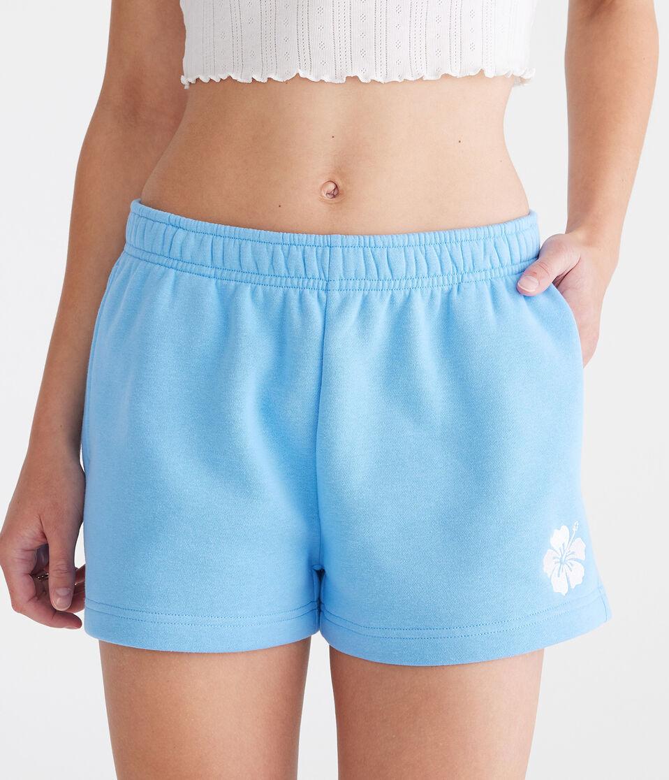 aéropostale Hibiscus Flower High-Rise Fleece Shorts blue