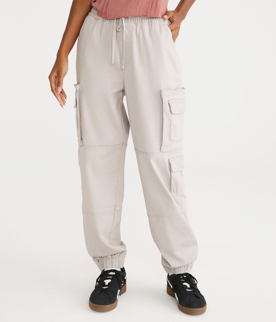 aéropostale High-Rise Twill Cargo Joggers moon grey