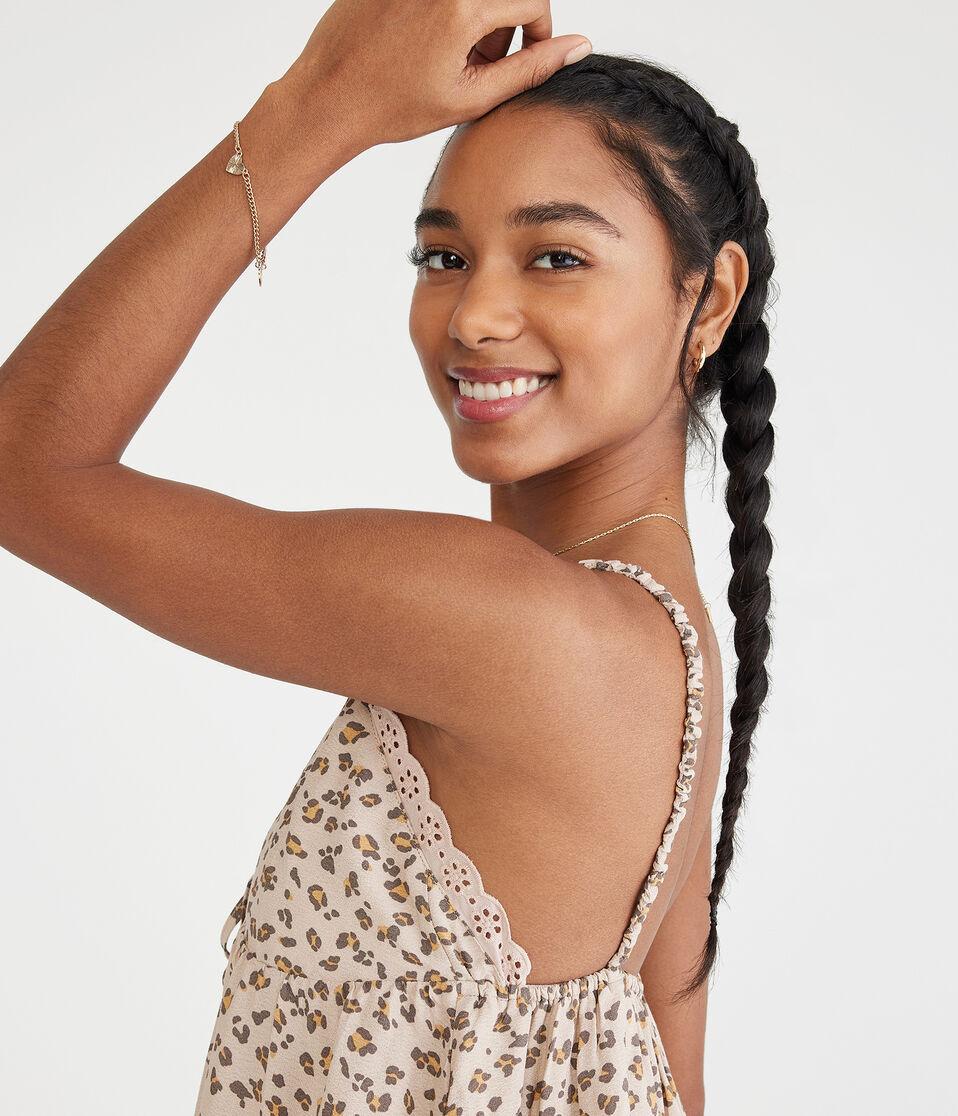 Aéropostale Leopard Print V-Neck Babydoll Dress Light Brown