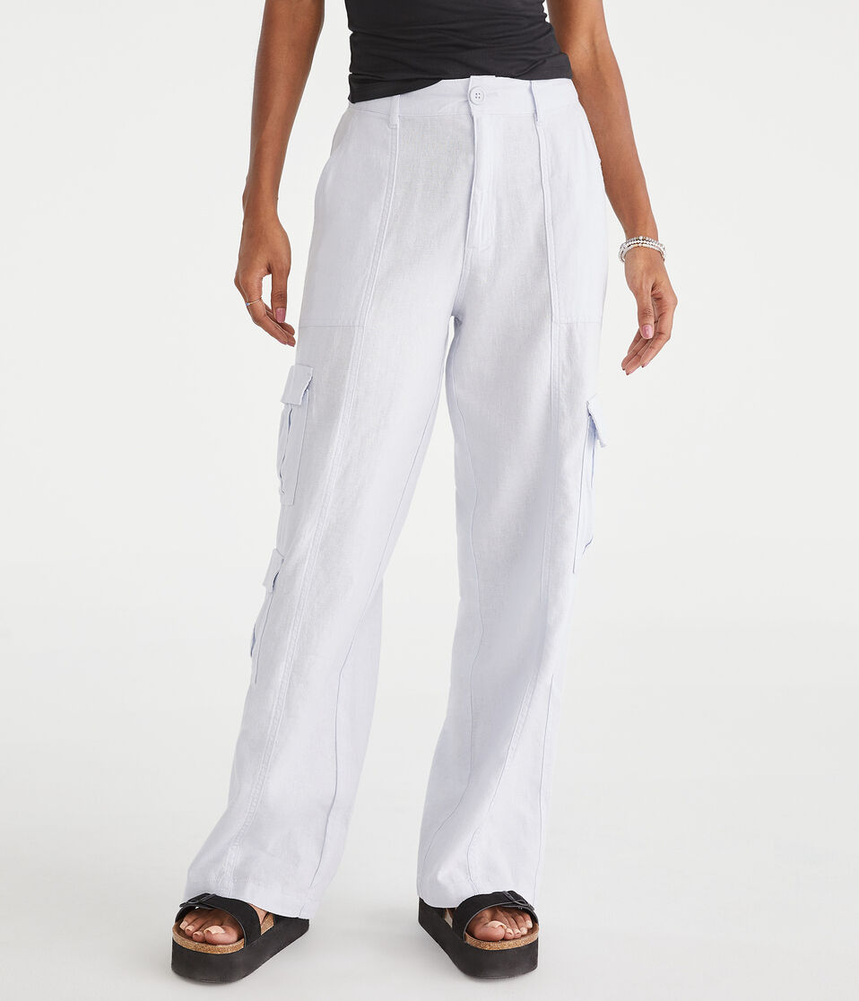 Aéropostale Linen Wide Leg Cargo Pants Sistine Blue
