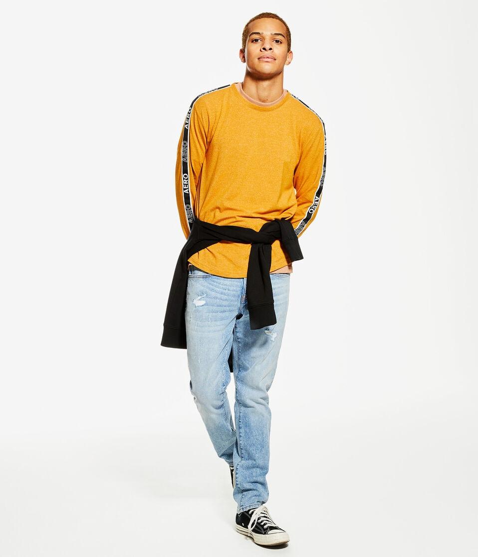 Aéropostale Long Sleeve Heritage Logo Tape Stretch Graphic Tee Tan