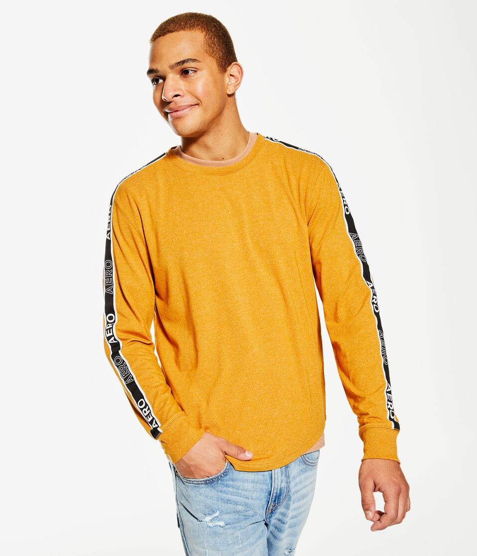 aéropostale Long Sleeve Heritage Logo Tape Stretch Graphic Tee tan