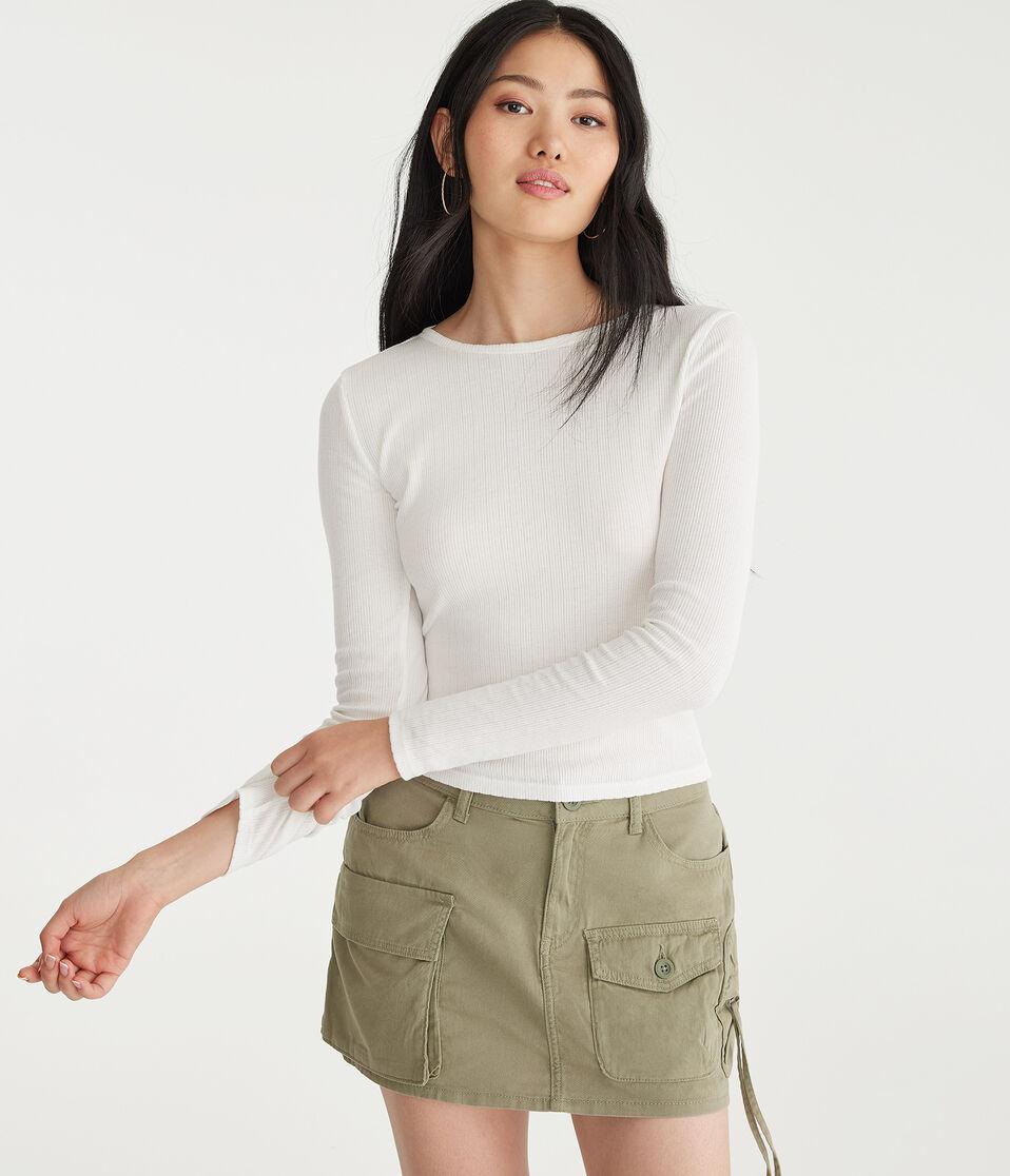 aéropostale Long Sleeve Seriously Soft Ribbed Shrunken Tee cream