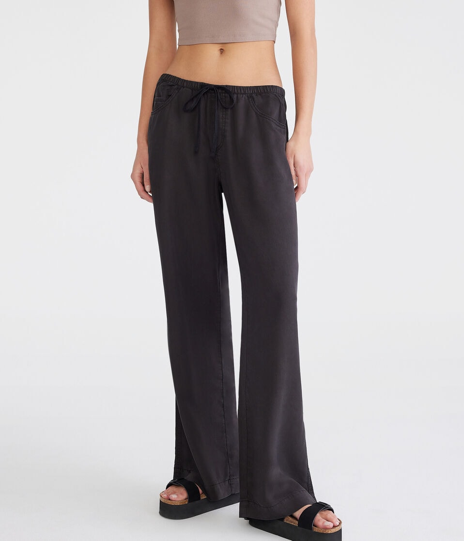 Aéropostale Low-Rise Wide Leg Drawstring Pants Black Fox