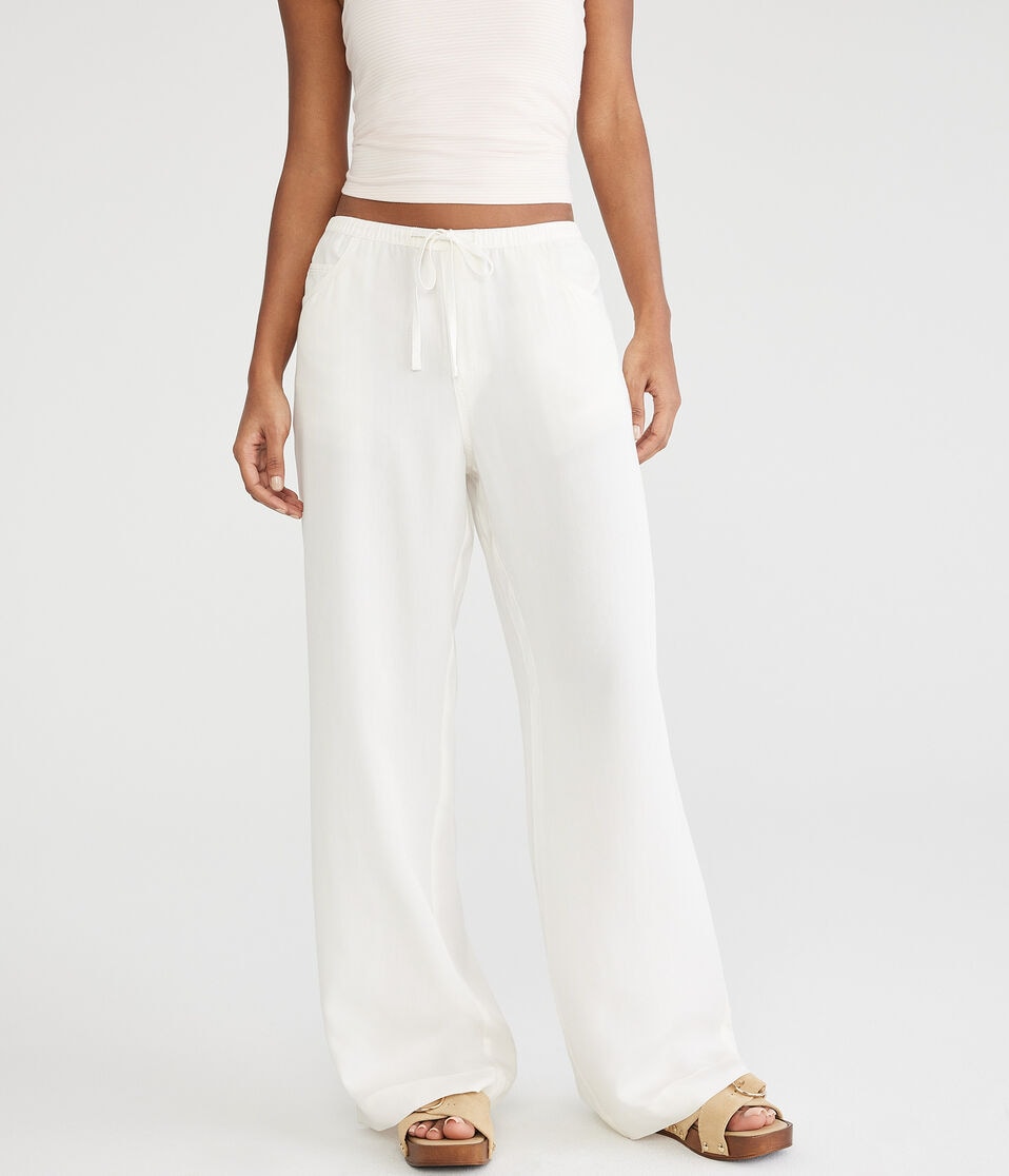 Aéropostale Low-Rise Wide Leg Drawstring Pants Cream