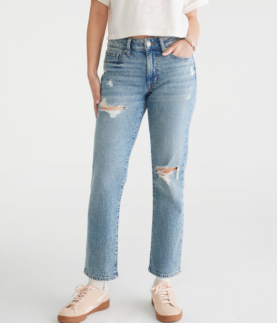Aéropostale Mid-Rise Straight Ankle Jean Medium Wash