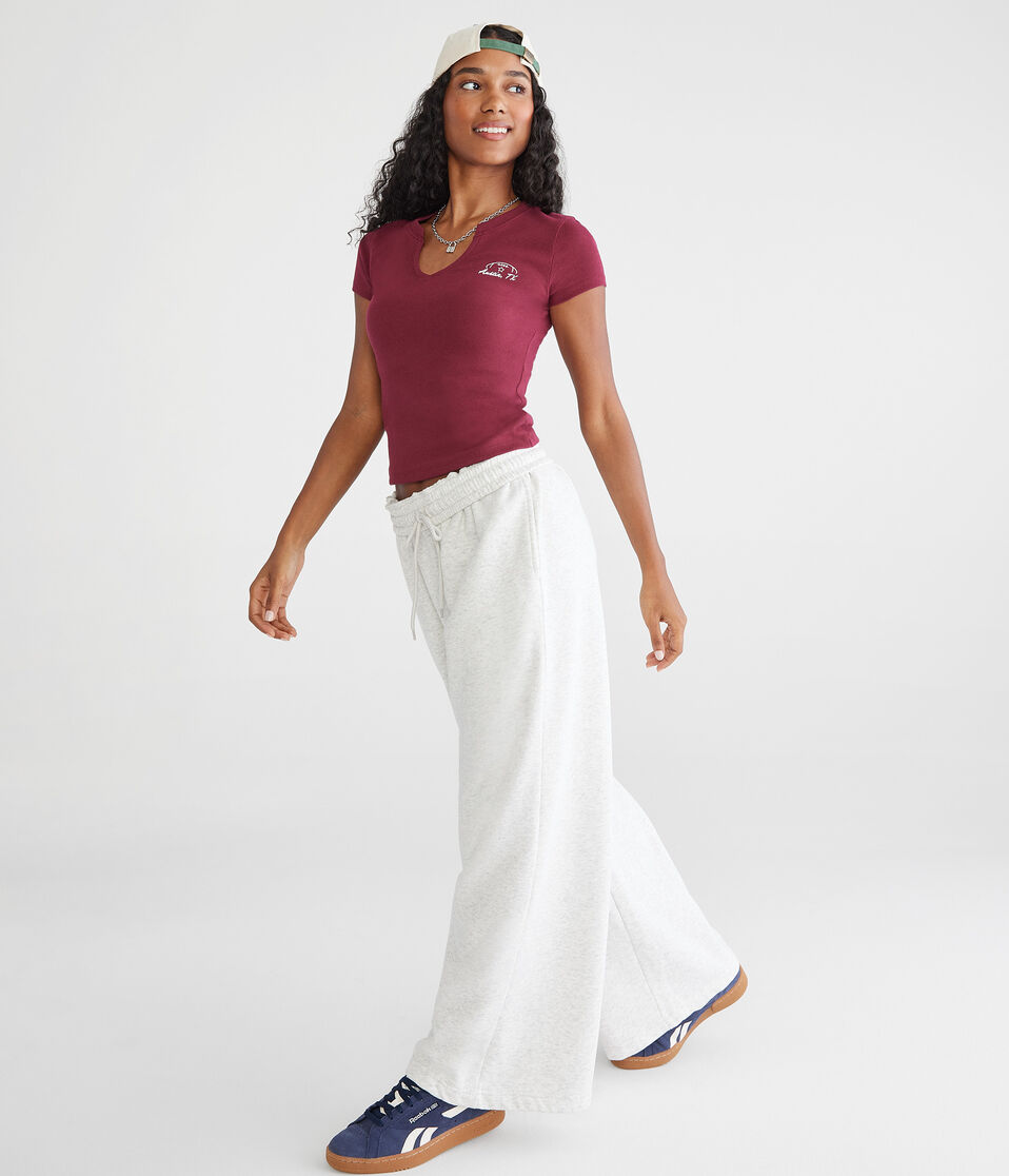 Aéropostale Mid-Rise Wide Leg Sweatpants Lightest Heather Grey