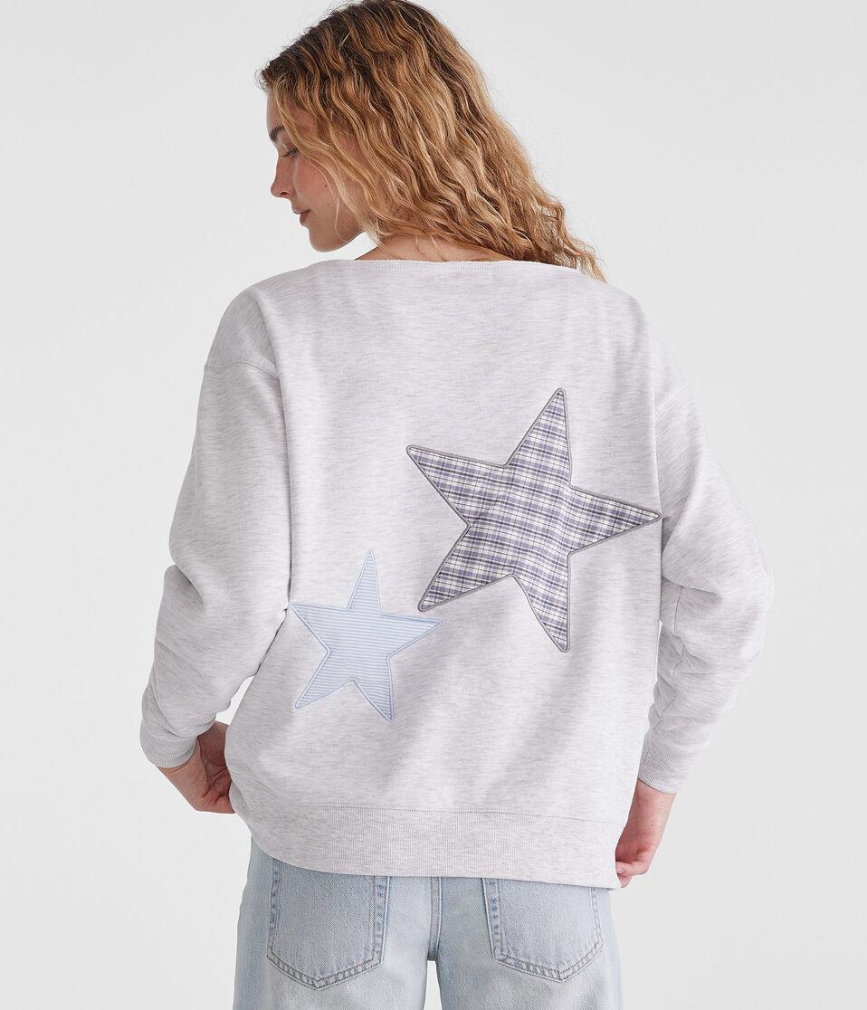 Aéropostale Patterned Star Off-The-Shoulder Sweatshirt Lightest Heather Grey