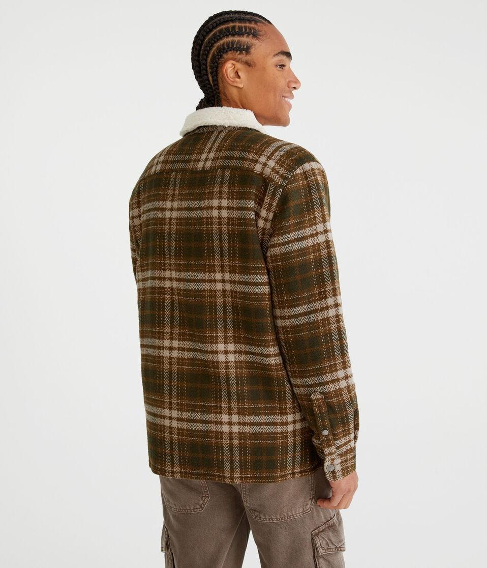 Aéropostale Plaid Sherpa-Lined Full-Zip Shacket Eucalyptus