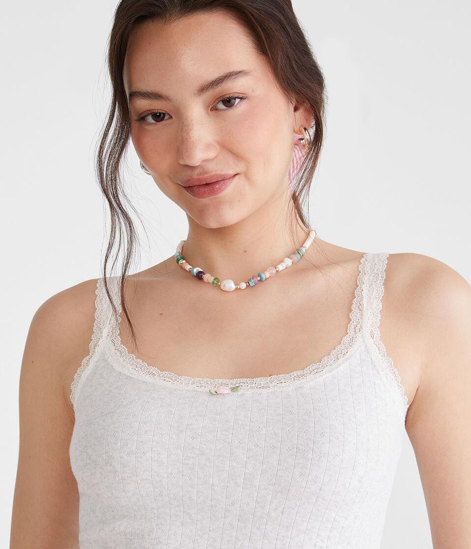 Aéropostale Pointelle Lace-Trim Cami Light Heather Grey