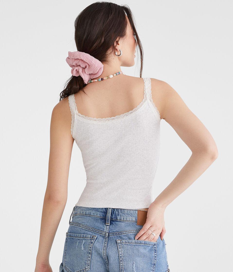 Aéropostale Pointelle Lace-Trim Cami Light Heather Grey