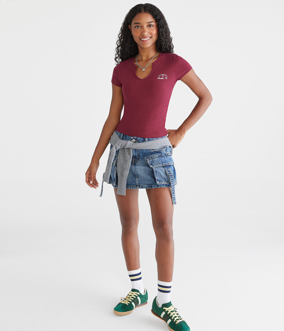 Aéropostale Seriously Soft Austin Football Notch-Neck Graphic Baby Tee Classic Auburn