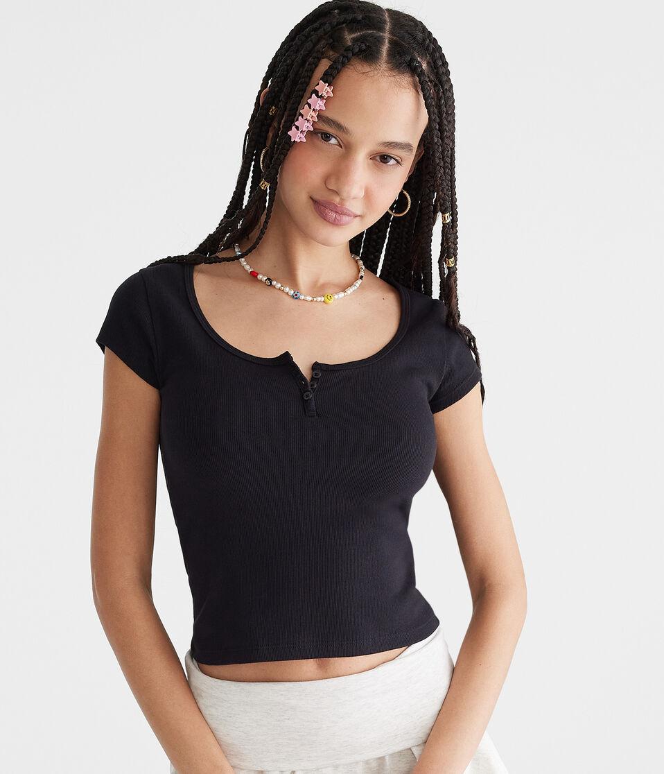 Aéropostale Seriously Soft Henley Tiny Top Black Fox