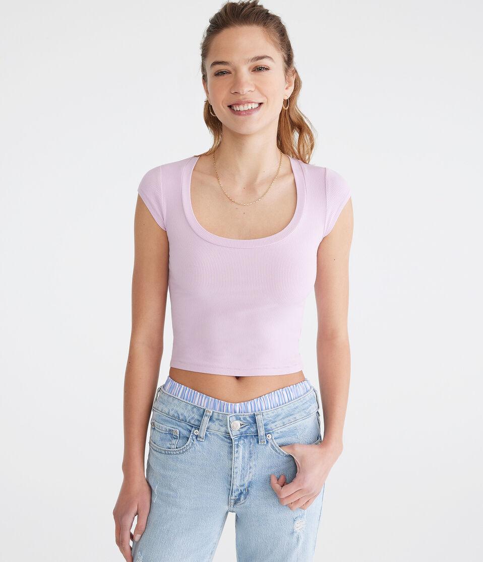 aéropostale Seriously Soft Ribbed Scoop-Neck Baby Tee lavender current