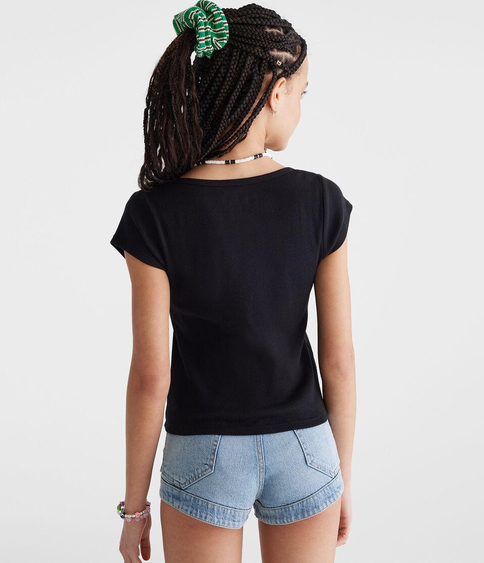 Aéropostale Seriously Soft Scoop-Neck Button-Front Tee Black Fox
