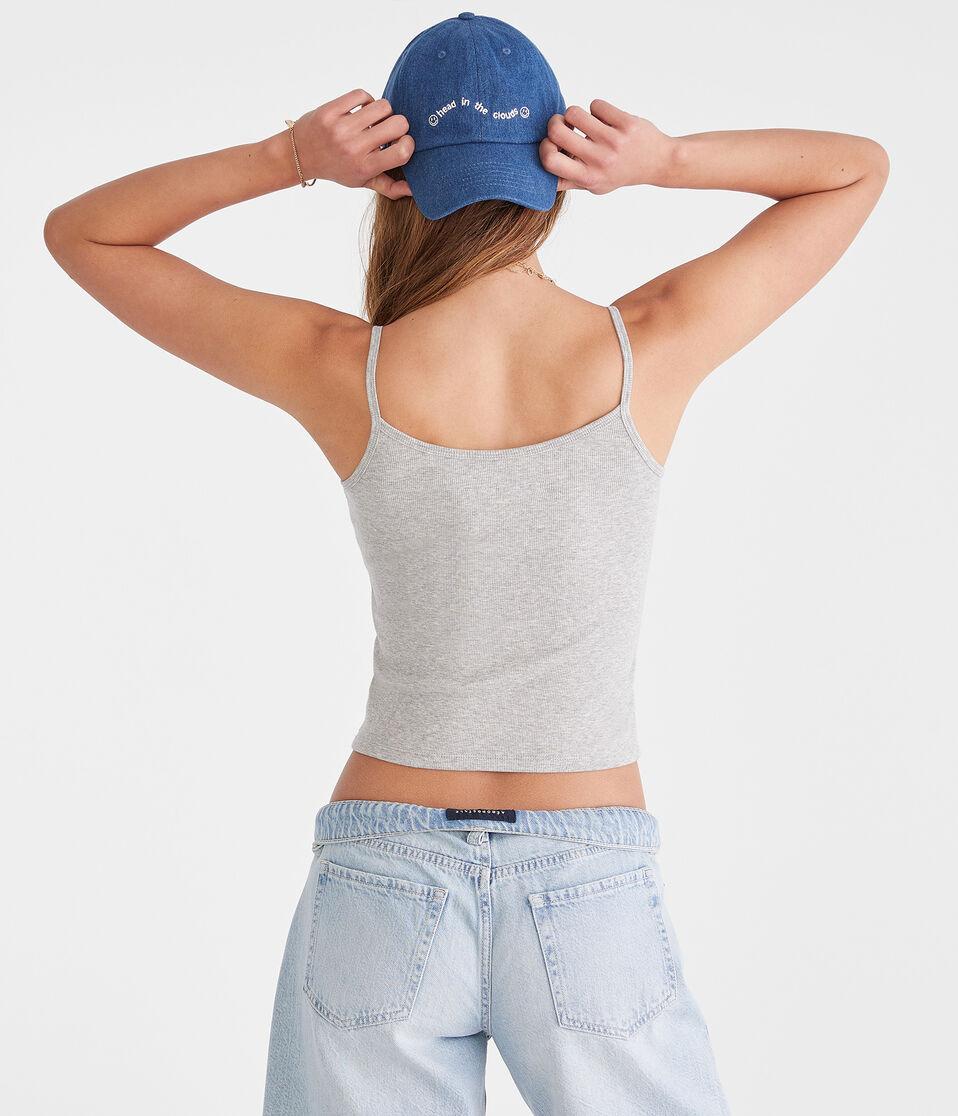 Aéropostale Seriously Soft USA Ribbed Graphic Tank Light Heather Grey