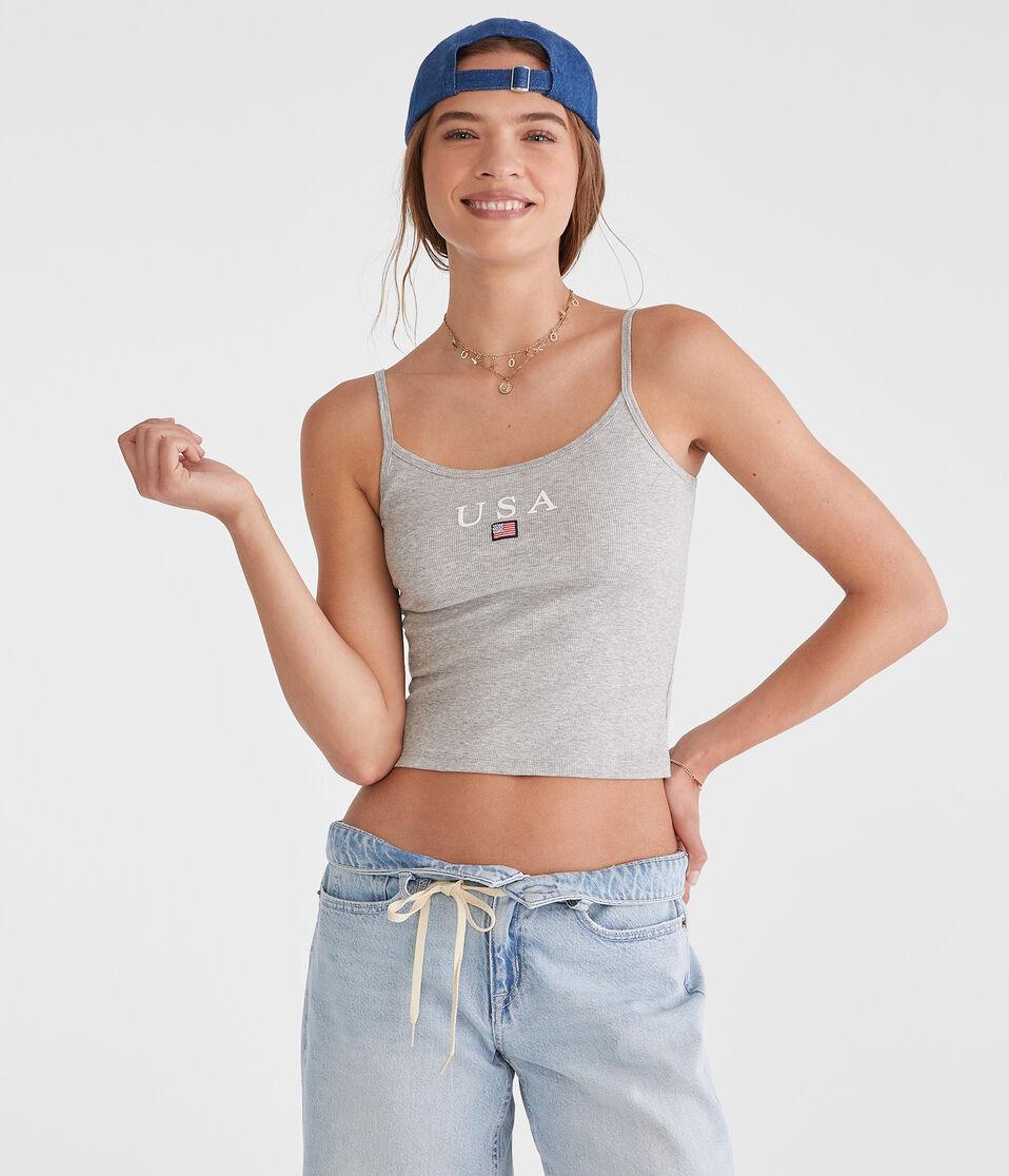 aéropostale Seriously Soft USA Ribbed Graphic Tank light heather grey