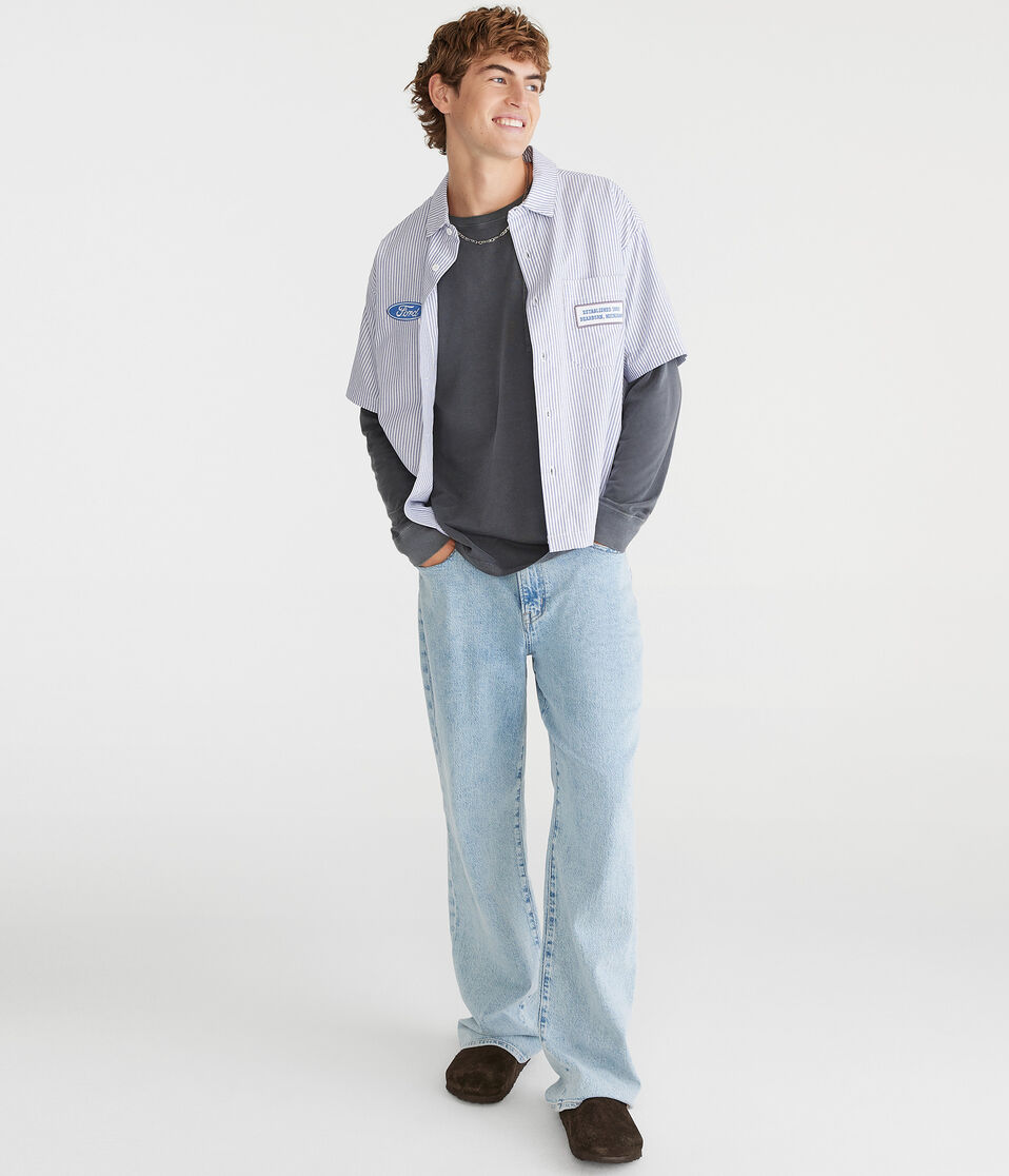 Aéropostale Short Sleeve Ford Bronco Mechanic Shirt Cream