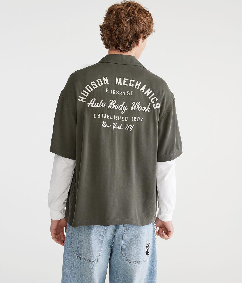 Aéropostale Short Sleeve Hudson Auto Body Mechanic Shirt Black