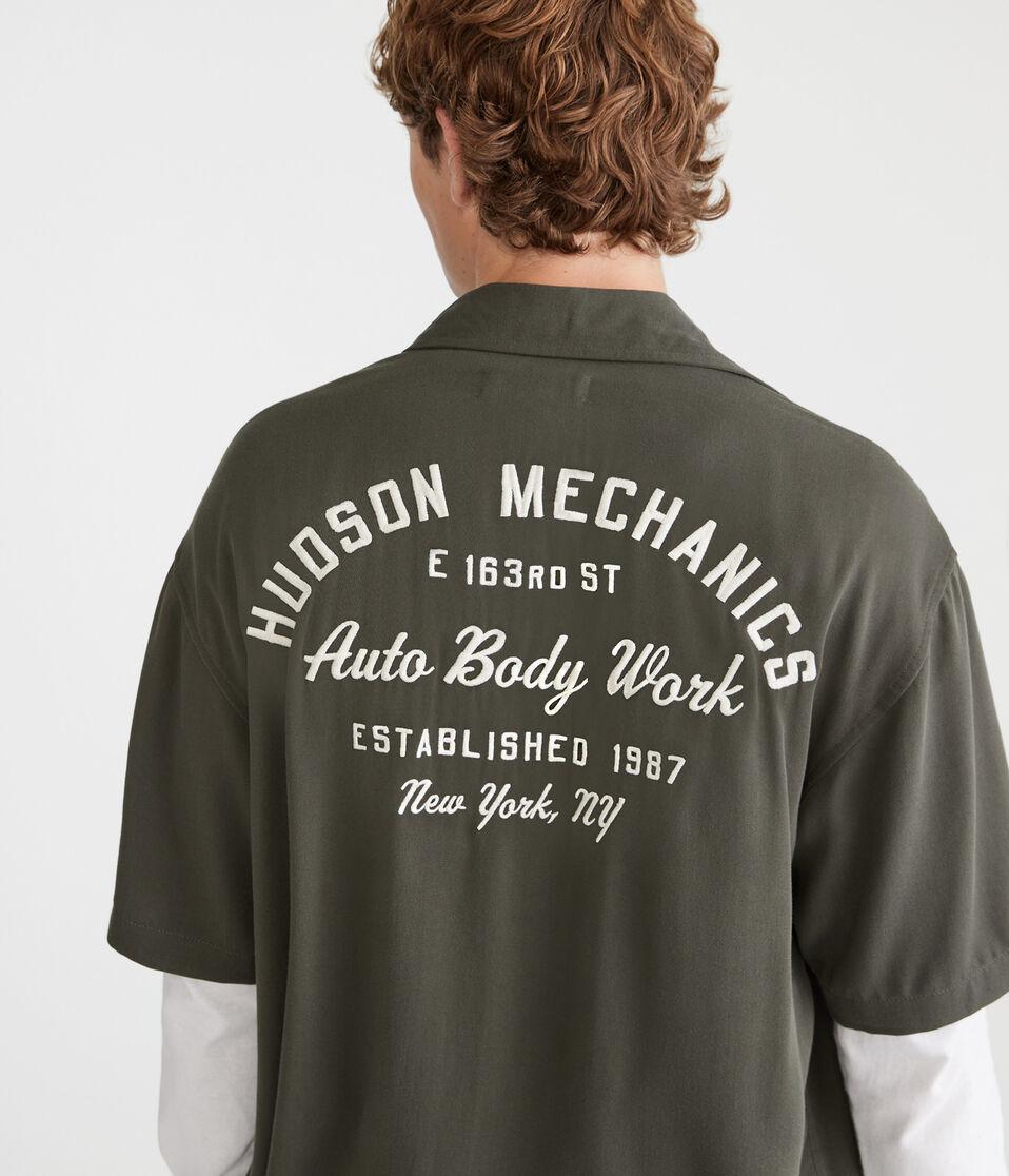 Aéropostale Short Sleeve Hudson Auto Body Mechanic Shirt Black
