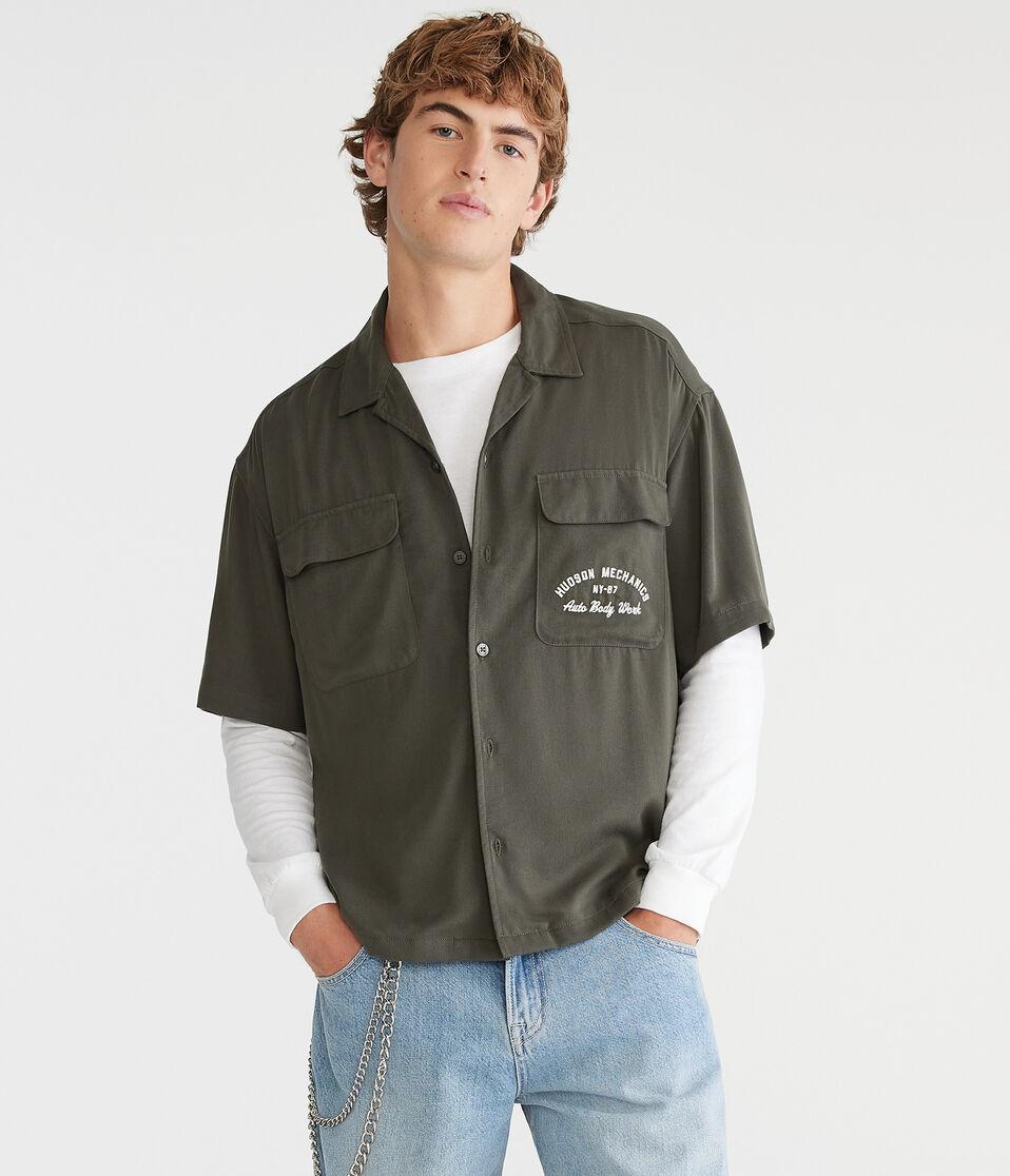 aéropostale Short Sleeve Hudson Auto Body Mechanic Shirt black