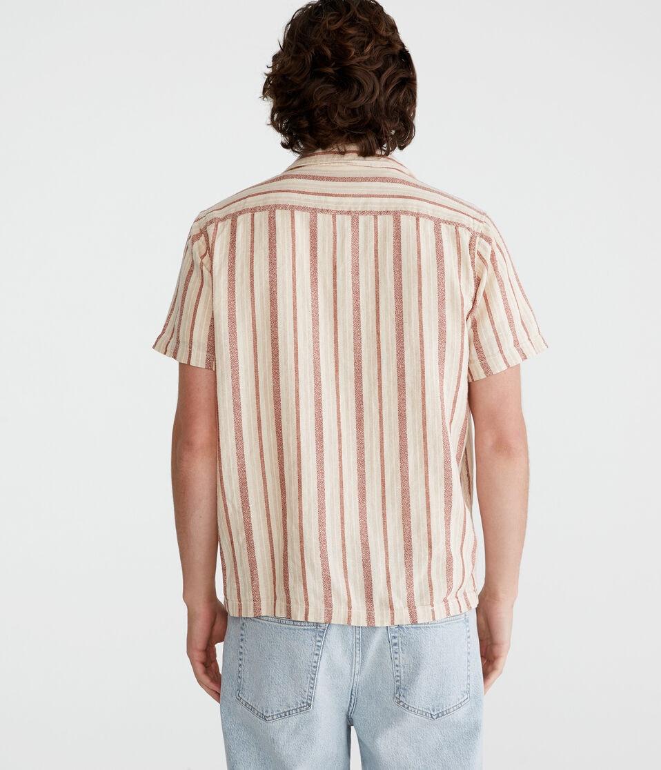 Aéropostale Short Sleeve Textured Stripe Linen Shirt Chutney