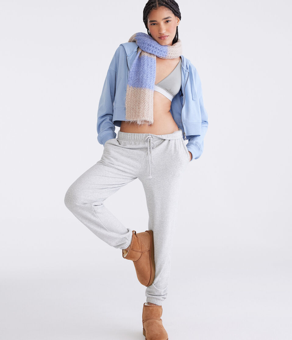 Aéropostale Slouchy High-Waisted Jogger Sweatpants Light Heather Grey