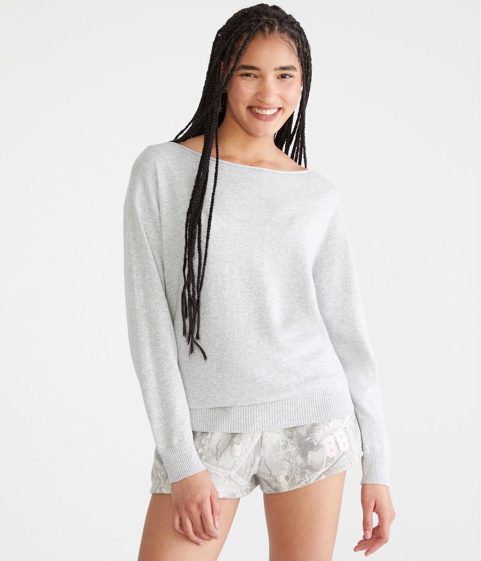 Aéropostale Slouchy Slash-Neck Sweater Light Heather Grey