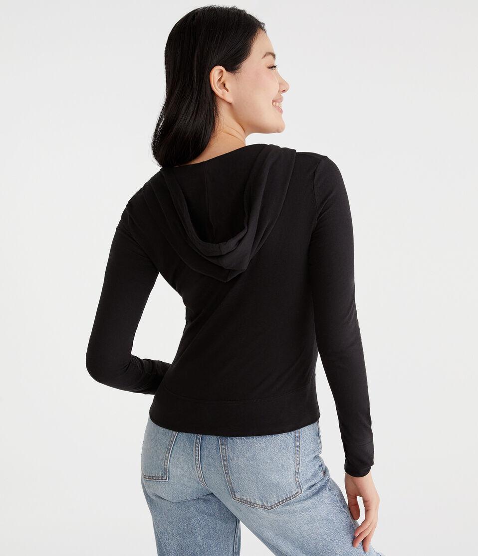 Aéropostale Solid Lightweight Full-Zip Hoodie Black Fox
