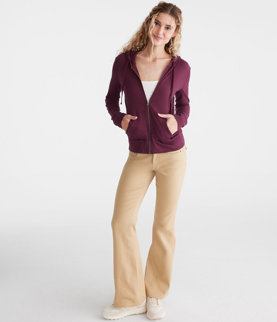 Aéropostale Solid Lightweight Full-Zip Hoodie Bloomsberry