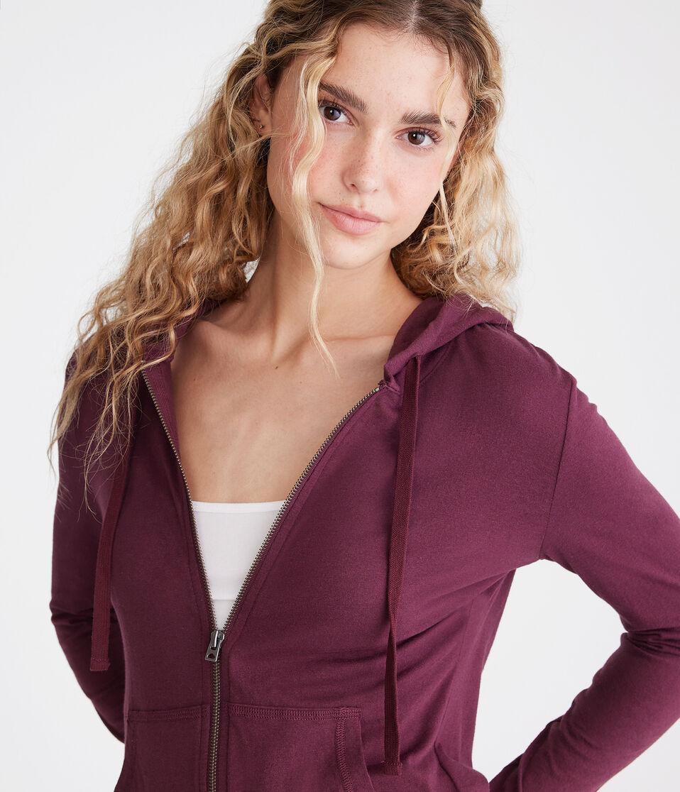 Aéropostale Solid Lightweight Full-Zip Hoodie Bloomsberry