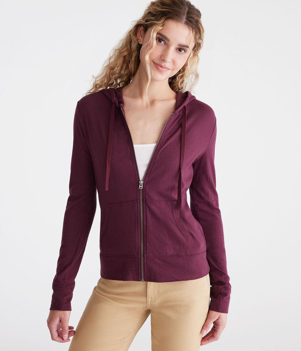 Aéropostale Solid Lightweight Full-Zip Hoodie Bloomsberry
