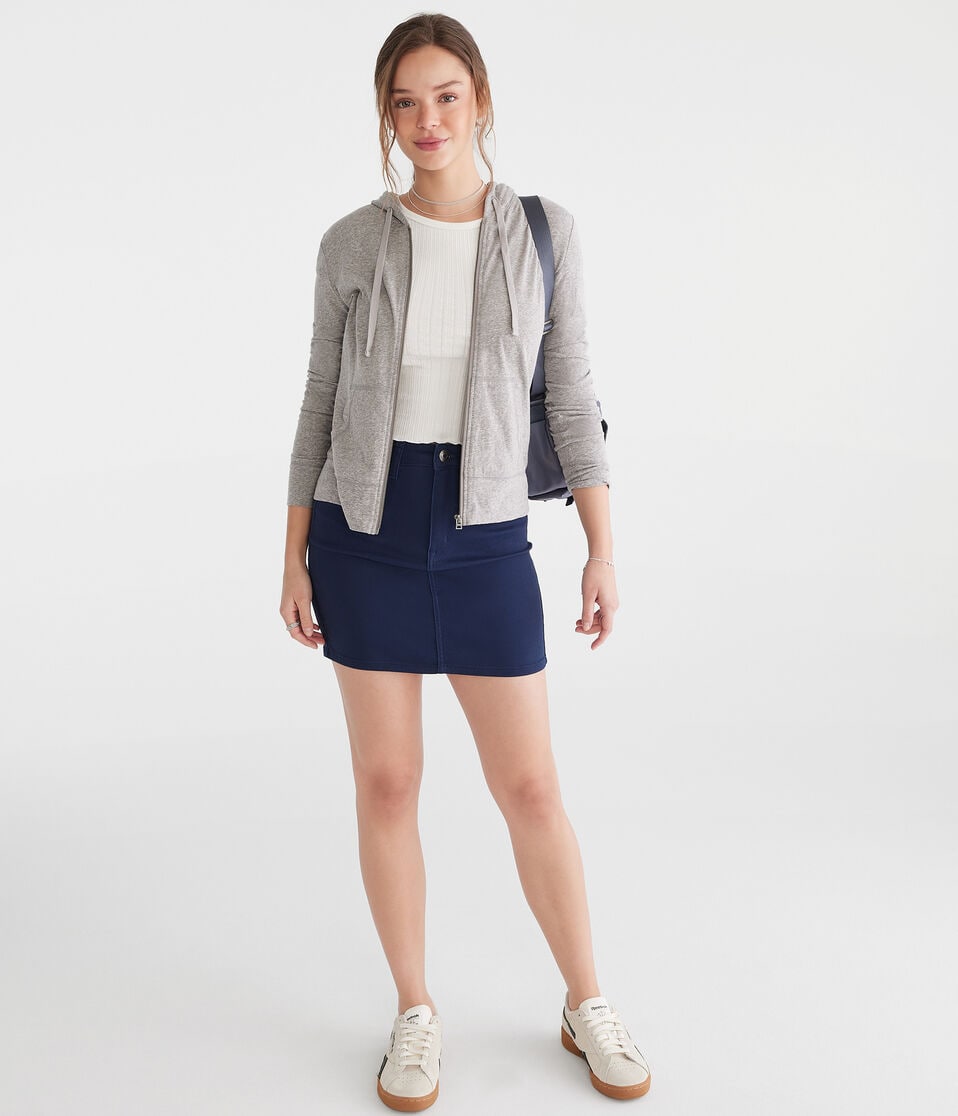 Aéropostale Solid Lightweight Full-Zip Hoodie Med Hthr Grey