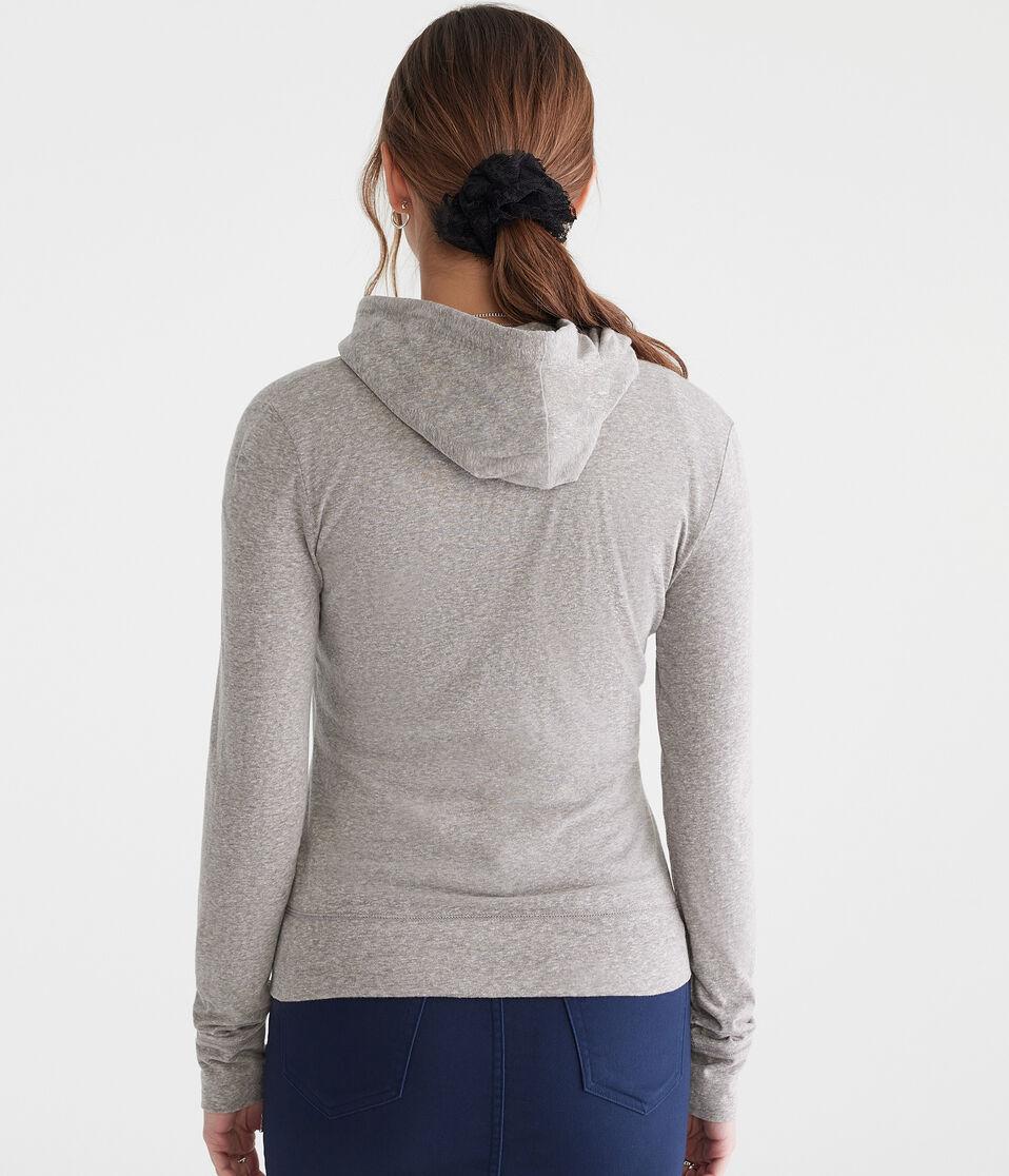 Aéropostale Solid Lightweight Full-Zip Hoodie Med Hthr Grey
