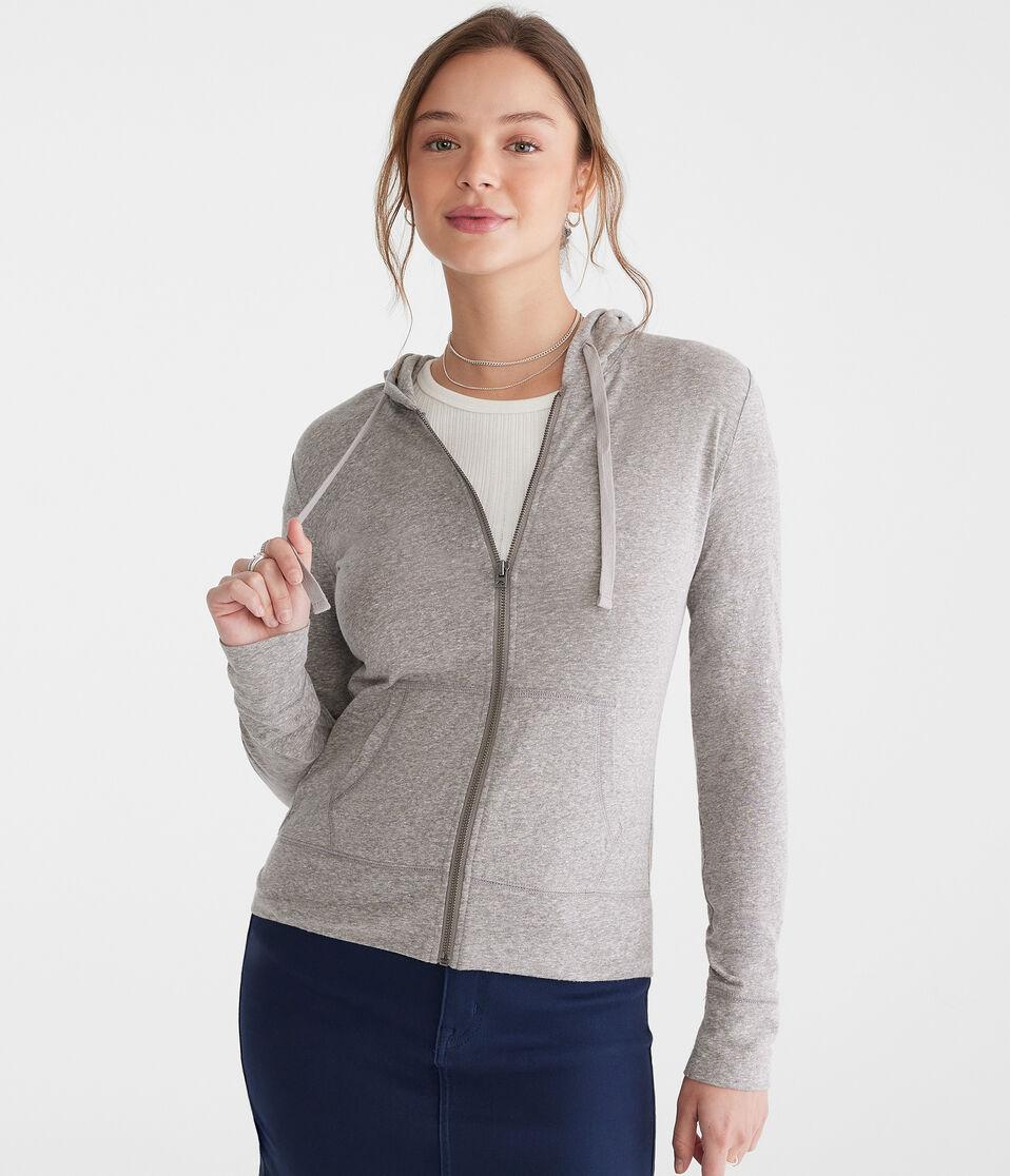 aéropostale Solid Lightweight Full-Zip Hoodie med hthr grey