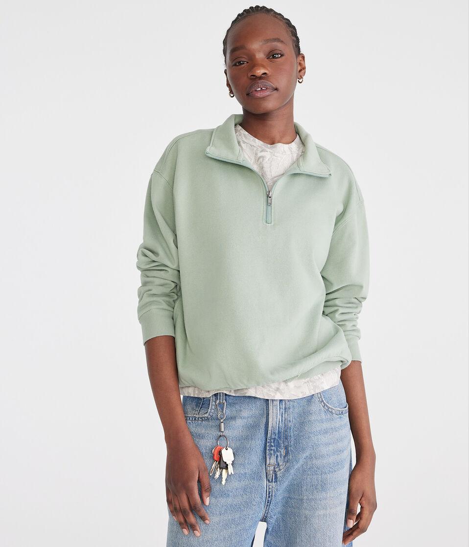 Aéropostale Solid Oversized Quarter-Zip Sweatshirt Green Bay