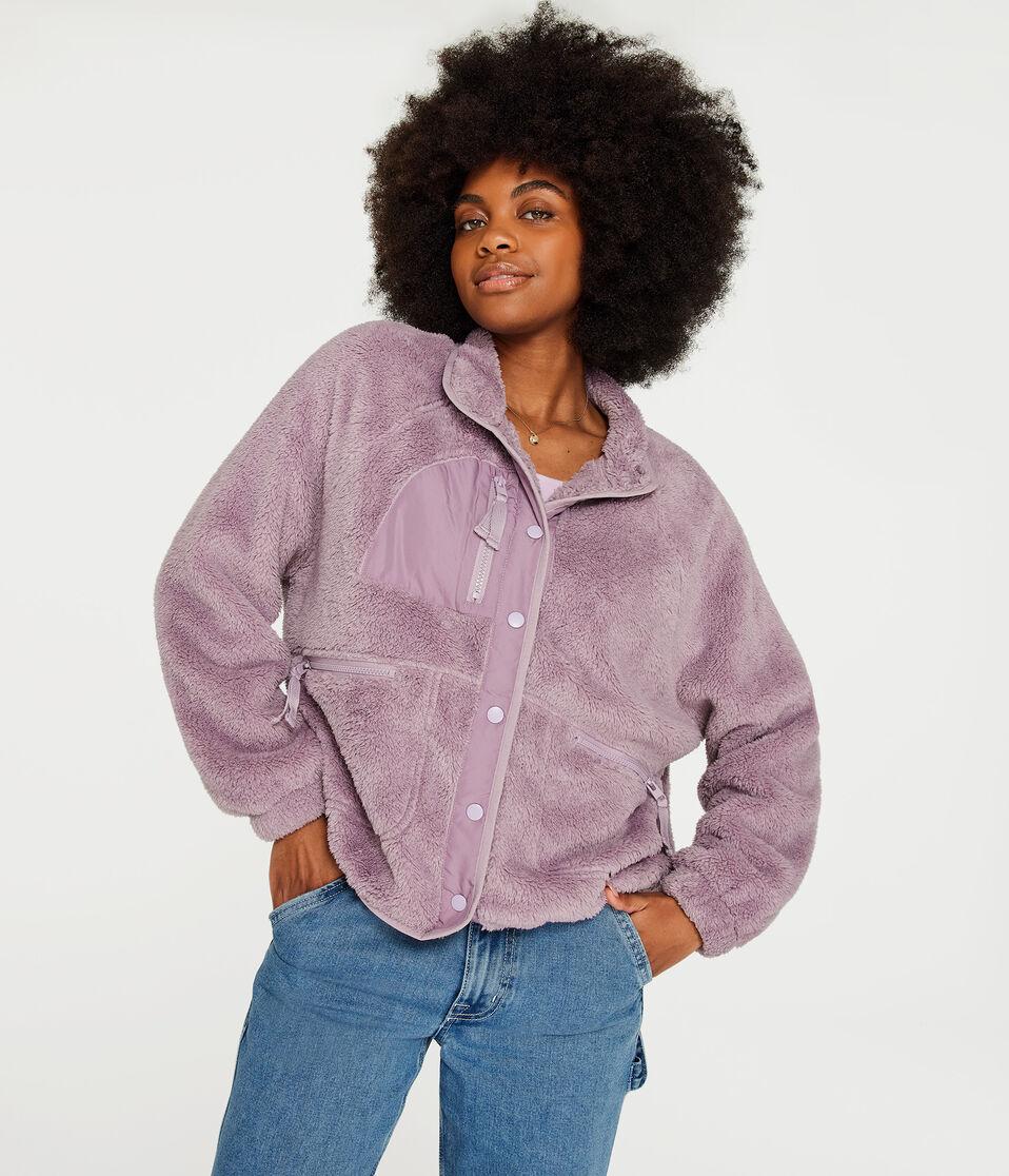 aéropostale Solid Sherpa Snap Jacket lavender escape