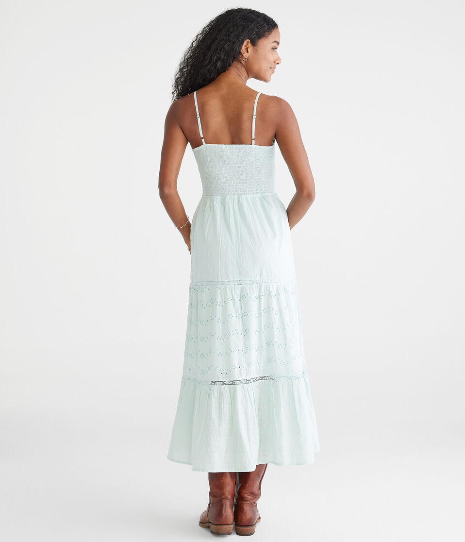 Aéropostale Solid Sweetheart Eyelet Midi Dress Blue Haze