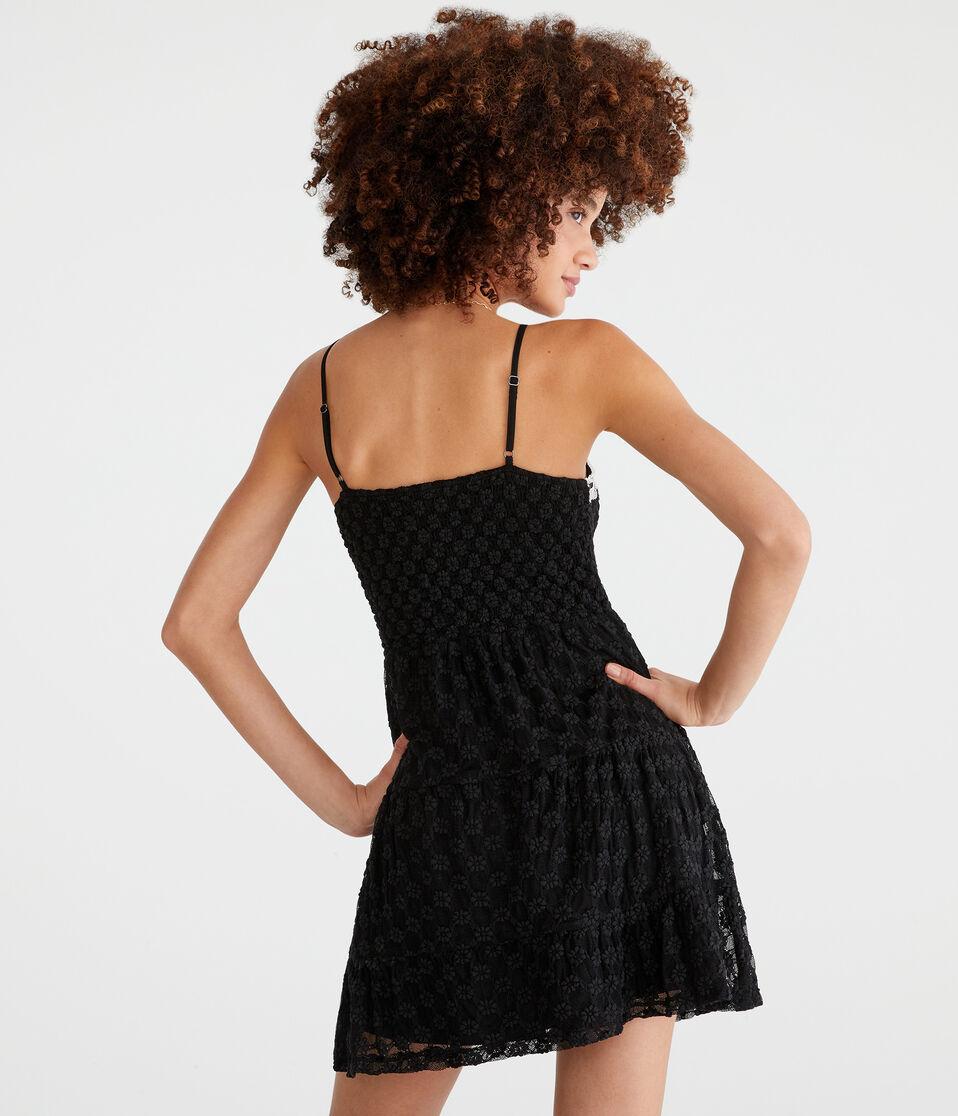 Aéropostale Solid Sweetheart Floral Lace Babydoll Dress Black Fox