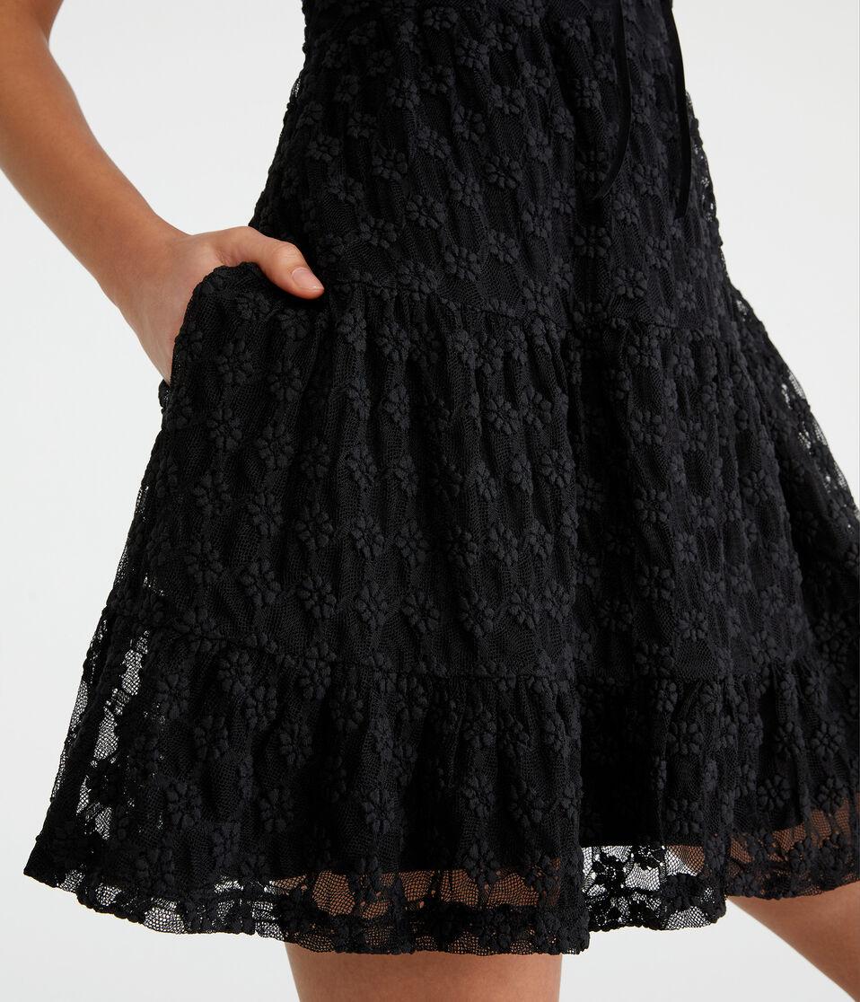 Aéropostale Solid Sweetheart Floral Lace Babydoll Dress Black Fox
