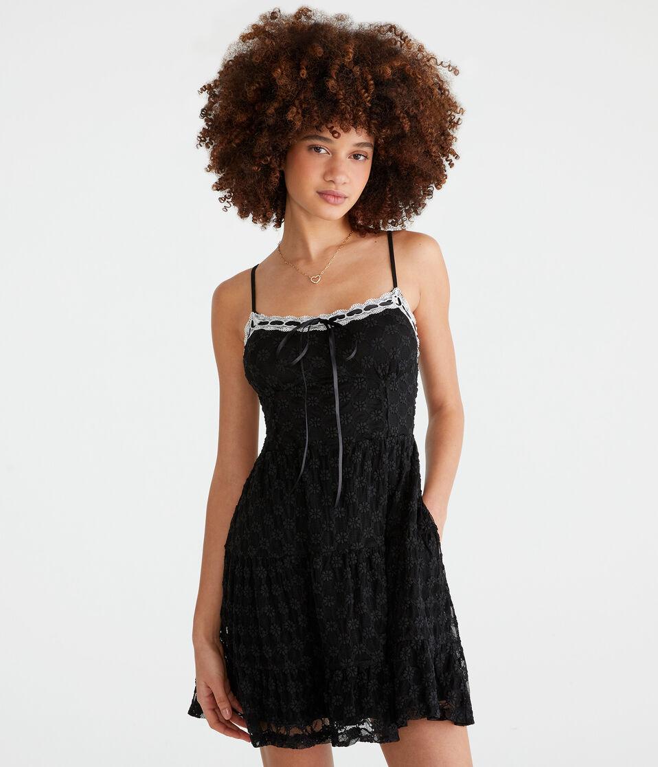aéropostale Solid Sweetheart Floral Lace Babydoll Dress black fox