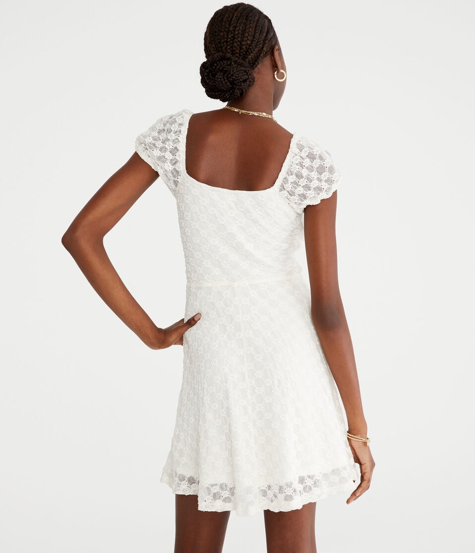 Aéropostale Solid Sweetheart Floral Lace Fit & Flare Dress Cream