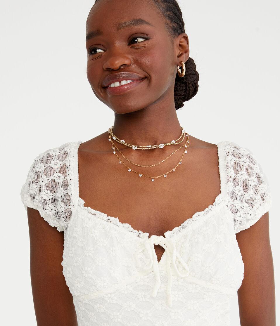 aéropostale Solid Sweetheart Floral Lace Fit & Flare Dress cream